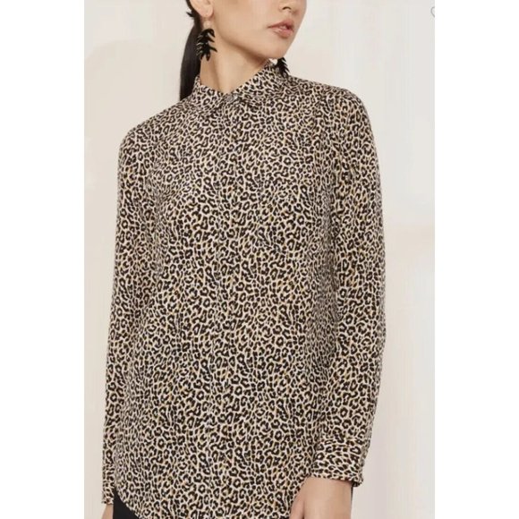 J.Crew Top Leopard Print 100% Silk Button Down Long Sleeve - Picture 2 of 13